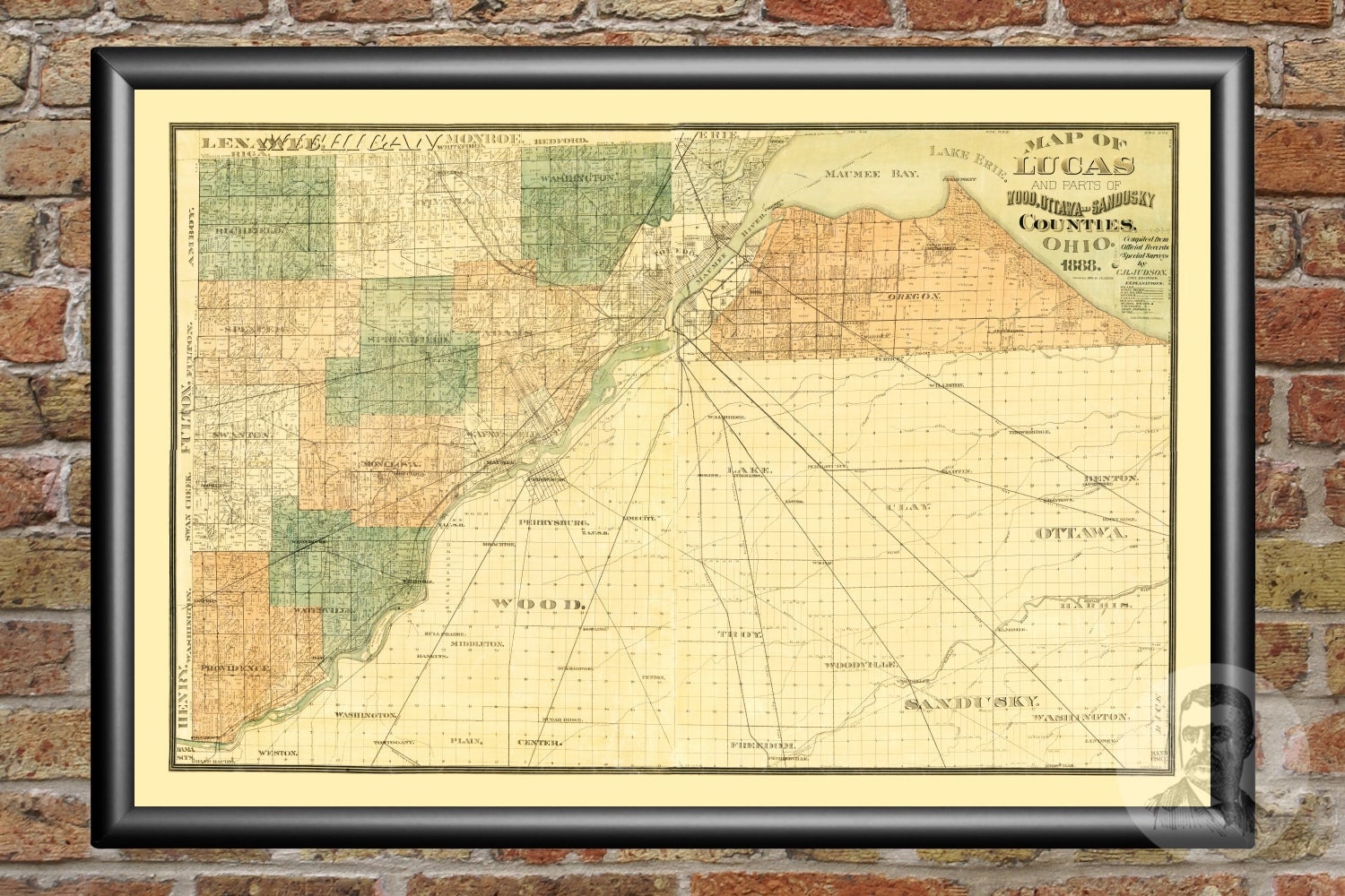 Vintage Wood County Map 1888 Old Map of Wood County Ohio Etsy