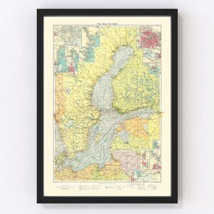 Baltic Sea Map 1922, Vintage Baltic Sea Map, Old Baltic Sea Art, Wall Art Gift for Baltic Sea History Lovers Retro Decor