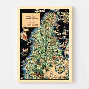 San Mateo County Map 1930, Vintage San Mateo County Map, Old San Mateo County California Art, Wall Art Gift for San Mateo County History Lov Bild 3