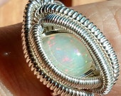 1 carat Natural Opal from Ethiopia and Sterling Silver Wire Wrapped Ring