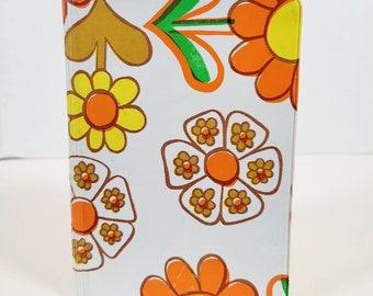 VTG 60s 70s Mod Retro Flower Notebook Orange Yellow Brown Paper Reusable Prop