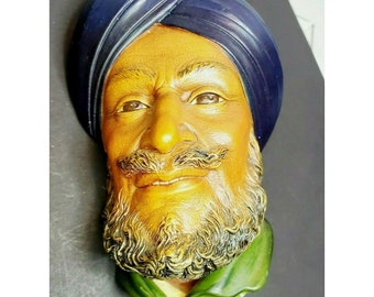 Bossons SIKH Chalkware Head Wall Hanging Plaque England 1966 Vintage Beard