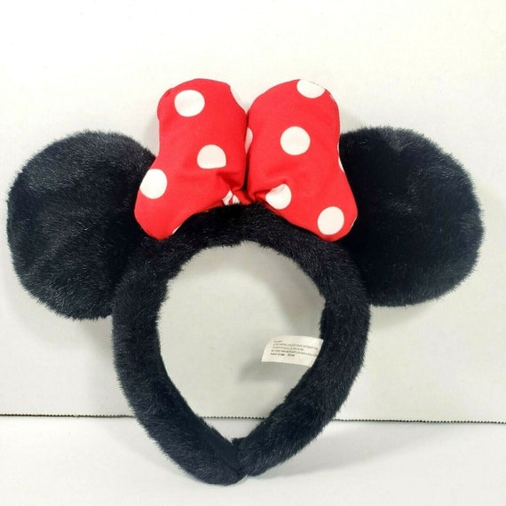 VTG Disney Parks Furry Black Minnie Ears Headband Red White  display picture 2