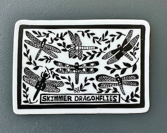 Skimmer Dragonflies Sticker | Linocut Sticker | Vinyl Decal | Water-Proof Sticker | 3" × 2.05"