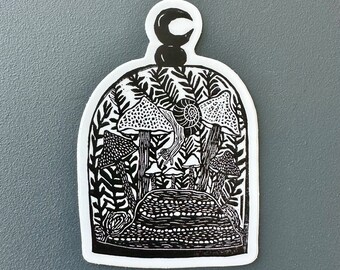 Snail Jar Sticker | Vinyl Decal | Water-Proof Sticker | Linocut Sticker | 2.03" x 3"