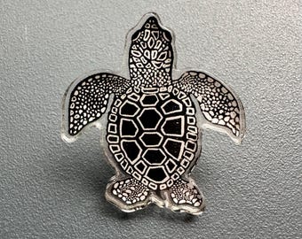 Kemp's Ridley Sea Turtle Pin | Linocut Art | Endangered Species Art |  1.31″ × 1.5″