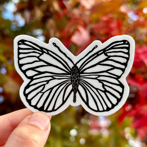 Black-veined White Butterfly Sticker | Linocut Sticker | Vinyl Decal | Water-Proof Sticker | 3" × 2.07"