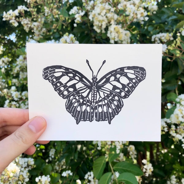 Malachite Butterfly Linocut Print | Lino Print | 3.5x5 | Ink Print | Block Print | Black and White | Endangered Species Art