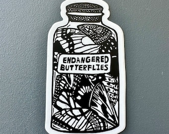 Virginia Butterfly Jar Sticker | Linocut Sticker | Vinyl Decal | Water-Proof Sticker | 1.7″ × 3″