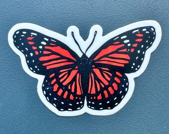 Viceroy Butterfly Sticker | In Color | Linocut Sticker | Vinyl Decal | Water-Proof Sticker | 3″ × 1.93″