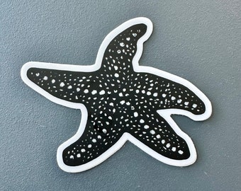 Ochre Sea Star Sticker | Linocut Sticker | Vinyl Decal | Water-Proof Sticker | 1.88″ × 2″ or 2.59″ × 2.75″