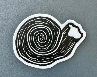 Virginia Fringed Mountain Snail | Linocut Sticker | Vinyl Decal | Water-Proof Sticker | 2.8" × 2.12"