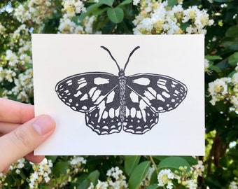 Marbled White Butterfly Linocut Print | Lino Print | 3.5x5 | Ink Print | Block Print | Black and White | Endangered Species Art