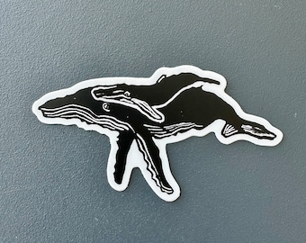 Humpback Whale Sticker | Linocut Sticker | Vinyl Decal | Water-Proof Sticker | 3" × 1.74"