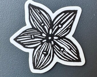 Spring Beauty Sticker | Vinyl Decal | Water-Proof Sticker | Linocut Art | 1.97″ × 2″