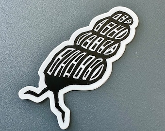 Blue Ridge Springsnail Sticker | Linocut Sticker | Vinyl Decal | Water-Proof Sticker | 3″ × 1.48″