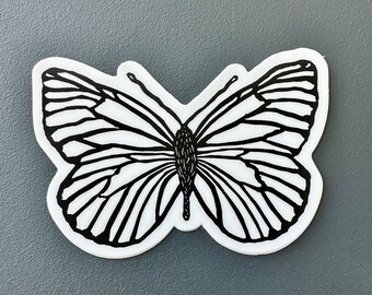 Black-veined White Butterfly Sticker | Linocut Sticker | Vinyl Decal | Water-Proof Sticker | 3" × 2.07"
