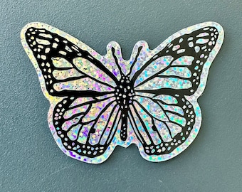 Monarch Butterfly Sticker | Glitter | Vinyl Decal | Water-Proof Sticker | Linocut Sticker | 3" x 2.1"