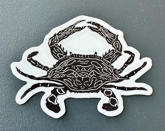 Chesapeake Bay Blue Crab Sticker | Vinyl Decal | Water-Proof Sticker | Linocut Sticker | 3" x 2.15"