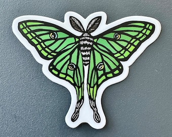 Spanish Moon Moth Sticker | In Color | Linocut Sticker | Vinyl Decal | Water-Proof Sticker | 3" × 2.34"