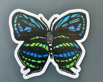 Hairstreak Butterfly Sticker | In Color | Vinyl Decal | Water-Proof Sticker | Linocut Sticker | 3" x 2.57"
