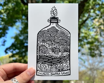 Eastern Spotted Skunk Jar | Hand-Carved Linocut Art | 4x6 | Art Print & Postcard | Endangered Species Illustration | Frameable Mailable Art