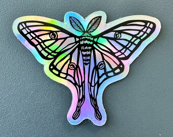 Holographic Spanish Moon Moth Sticker | Linocut Sticker | HOLO | Vinyl Decal | Water-Proof Sticker | 3" × 2.34"