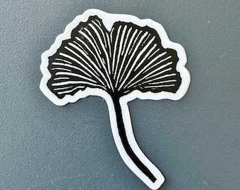 Ginkgo Leaf Sticker | Linocut Sticker | Vinyl Decal | Water-Proof Sticker | 2.42″ × 3″