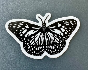 Blue Tiger Butterfly Sticker | Linocut Sticker| Vinyl Decal | Water-Proof Sticker | 3" × 1.81"