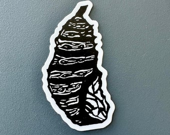 Monarch Chrysalis Sticker | Linocut Sticker | Vinyl Decal | Water-Proof Sticker | 1.62″ × 3″