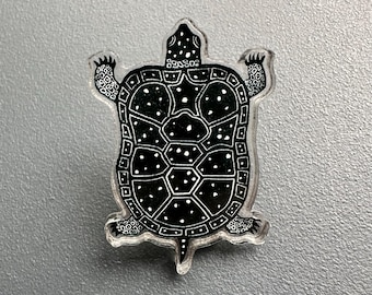 Spotted Turtle Pin | Linocut Art | Endangered Species Art |  1.04″ × 1.5″