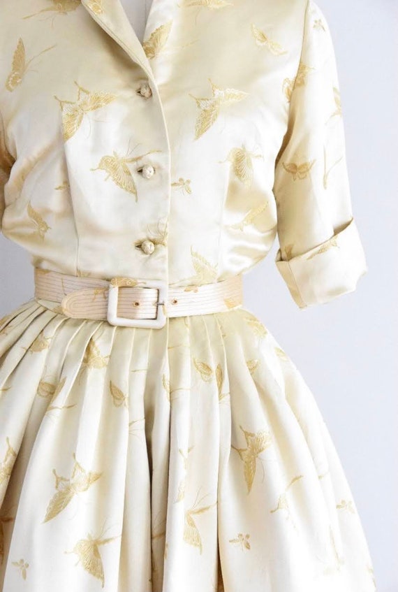 Vintage 1950's gold silk butterfly cocktail dress