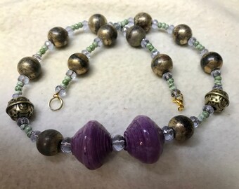 Radiant Aurora handmade beaded necklace and earrings set gender neutral purple 23 long Druzy agate stones Czech glass beads nickel free