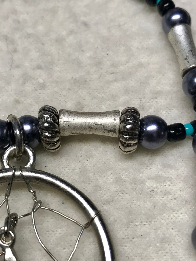 To Dream Again handmade beaded necklace gender neutral 19 long dream catcher Native American First Nations dreams visions twilight night