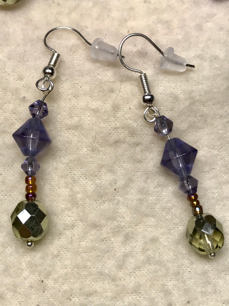 Radiant Aurora handmade beaded necklace and earrings set gender neutral purple 23 long Druzy agate stones Czech glass beads nickel free