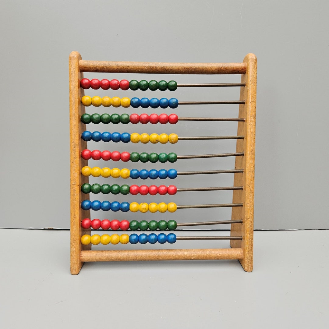 Vintage Wooden Standing Abacus With Coloured Wooden Beads Traditional