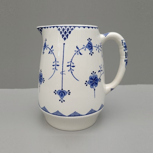 Vintage Furnivals Denmark Blue jug blue and white large milk jug water fruit juice pitcher 1 3/4 pint 1 litre capacity replacement