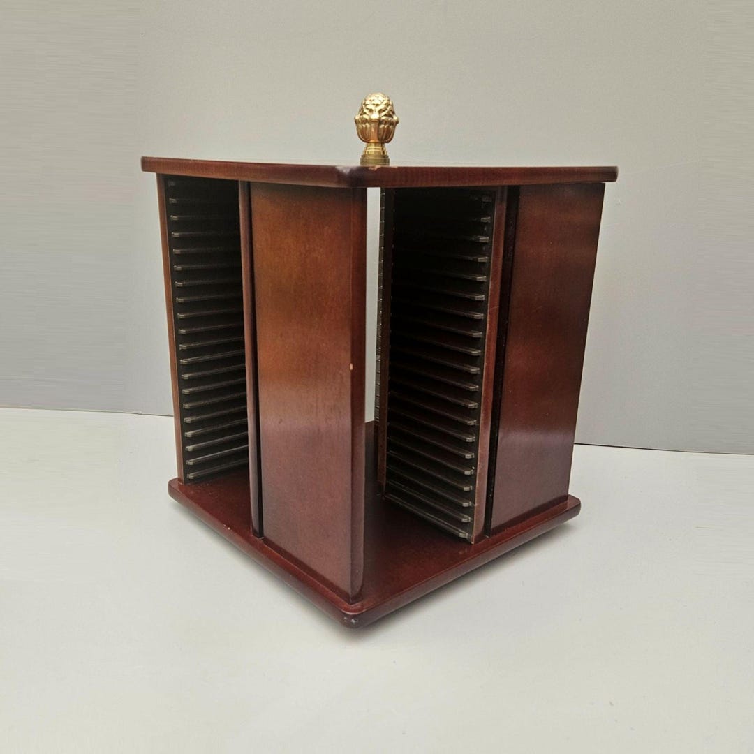 Rotating CD Storage Tower Wooden Media Organizer Cabinet Vintage ...