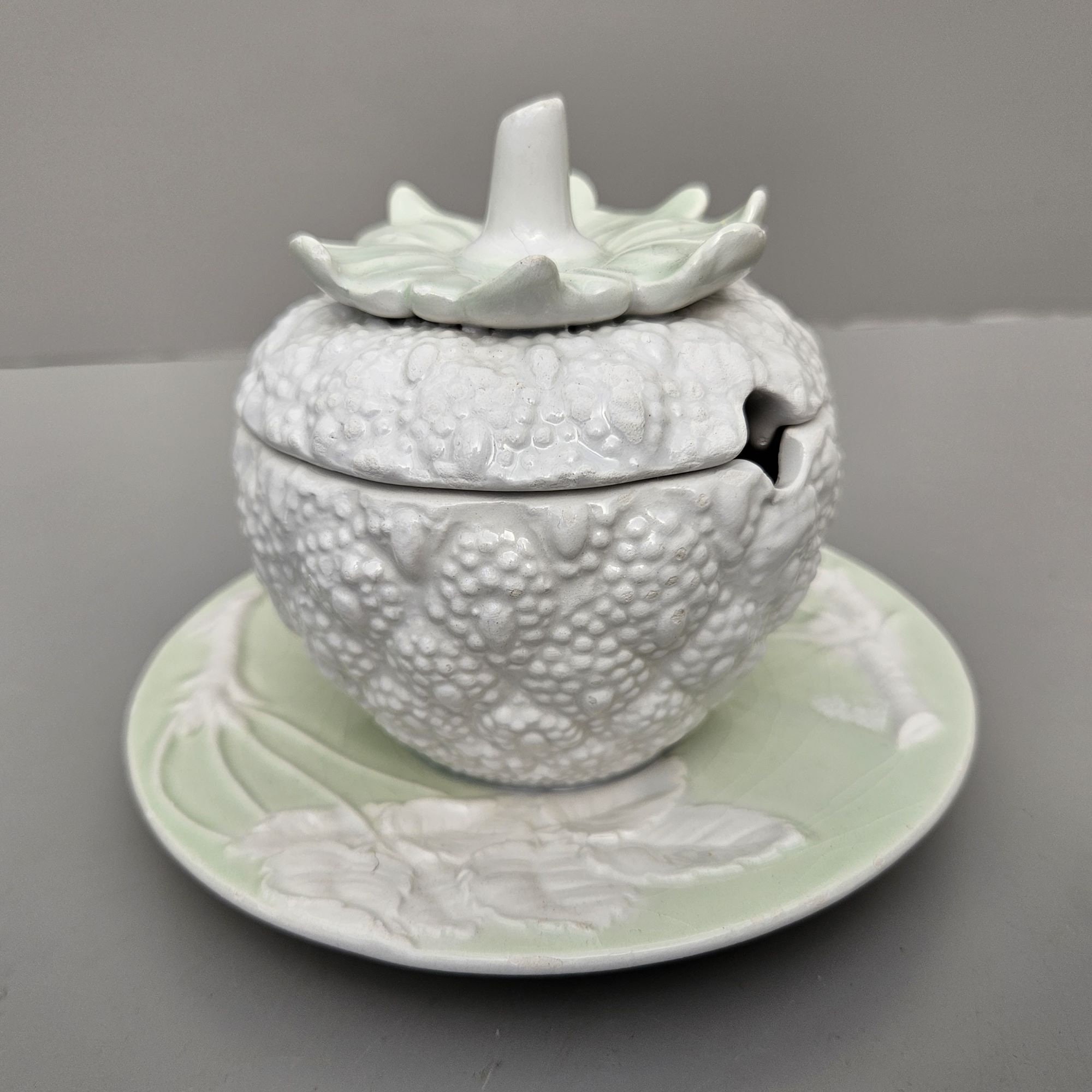 Fixed Jar Vintage Porcelain Strawberry Shaped Jam Preserve Jar Sugar Bowl Fixed ...