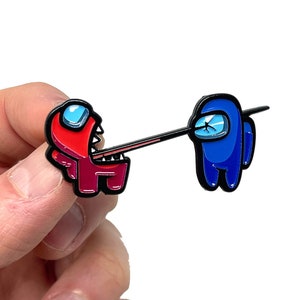 Among Us, Imposter and Crew Mate pointy tongue kill, 2” enamel pin and magnet - Classic gaming art