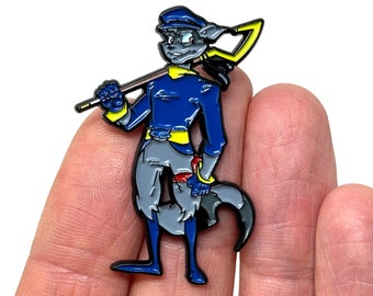 Sly Cooper for PS, Sly Cooper 1.75” enamel pin and magnet - retro gaming art - retro gamer enamel pins