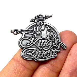 King's Quest - King Graham box art Emblem - pin or magnet available in antique nickel, copper, gold and black and white - Sierra Online Art