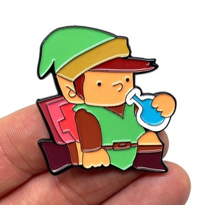 The Legend of Zelda - Link with the Life Potion 1.5” enamel pin and magnet - NES manual game art - retro gaming