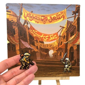 Metal Slug 2 - stage scene boss battle 8&quot;x8&quot; canvas print background with Fio Germi: 1.5&quot; magnet - retro Arcade game art