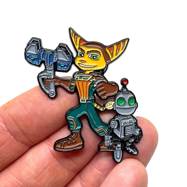 Ratchet & Clank for PS, 2” enamel pin and magnet  - Classic PS Video Game Console art - retro gaming pin