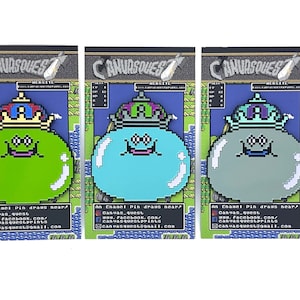 Dragon Quest / Dragon Warrior for NES, King Slime 2” enamel pin and magnet available in blue, gray and green - classic retro gaming art