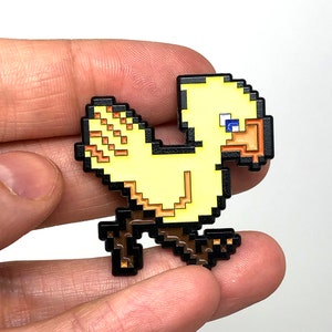 Final Fantasy III for SNES - Chocobo glow-in-the-dark enamel pin or magnet - Classic SNES retro gaming art