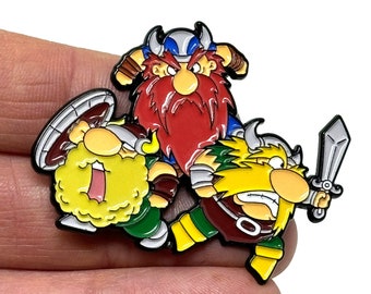 The Lost Vikings for SNES/Genesis, Erik the Swift, Baleog the Fierce, and Olaf the Stout 2" enamel pin and magnet - Classic retro gaming art