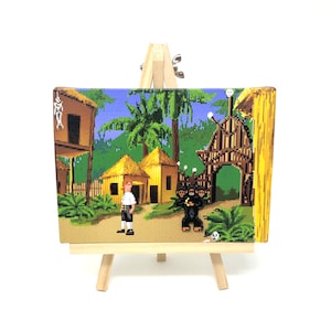 The Secret of Monkey Island - Cannibal Village print background with Three-Headed Monkey magnet - graphic adventure game art