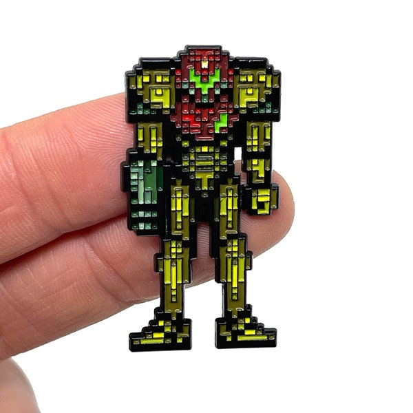 Super Metroid for SNES, Samus Aran 16-bit 1.75” enamel pin and magnet  - Classic SNES retro gaming art